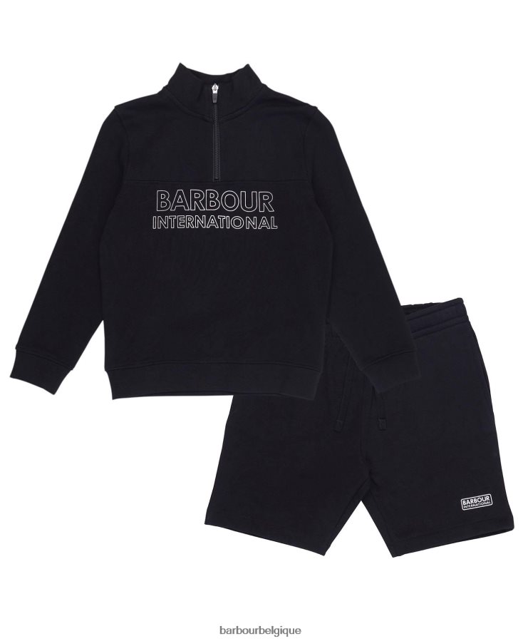 vêtements Barbour ensemble short et sweat demi-zip trick noir classique garçons T2L6ZP2536