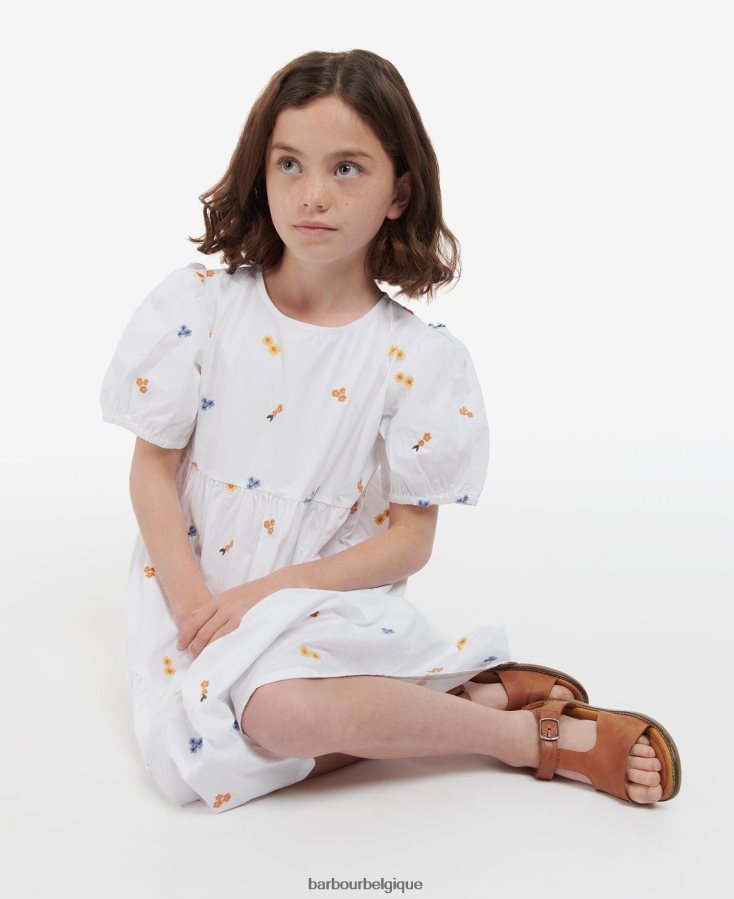 vêtements Barbour robe coraline blanc cassé filles T2L6ZP2569