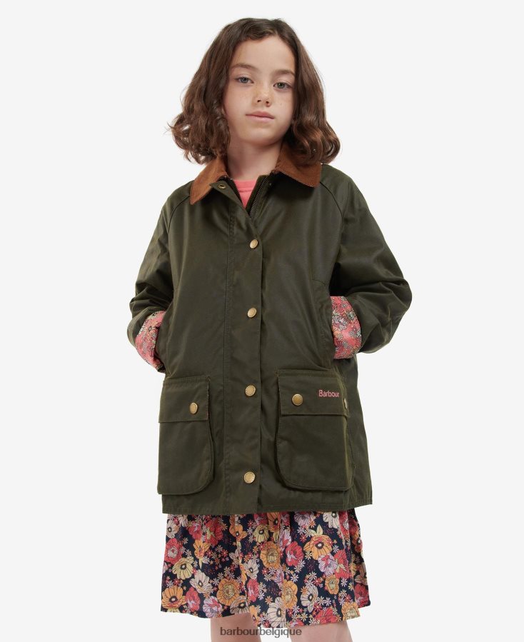 vêtements Barbour veste cirée gland archive olive/fleuri rétro filles T2L6ZP2542