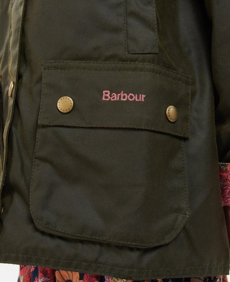 vêtements Barbour veste cirée gland archive olive/fleuri rétro filles T2L6ZP2542