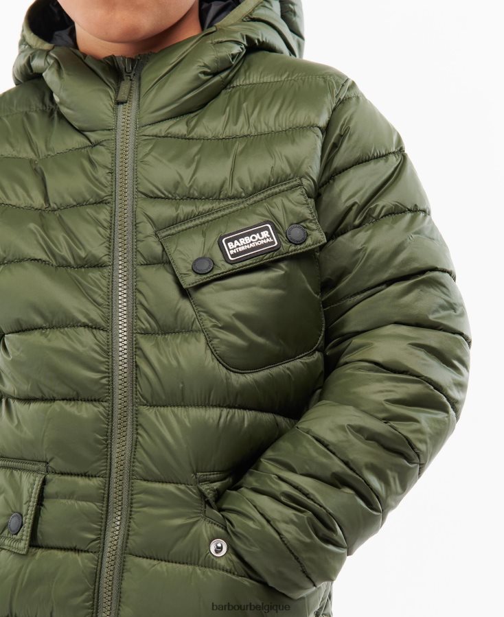 vêtements Barbour veste matelassée à capuche ouston rouge foncé garçons T2L6ZP2475