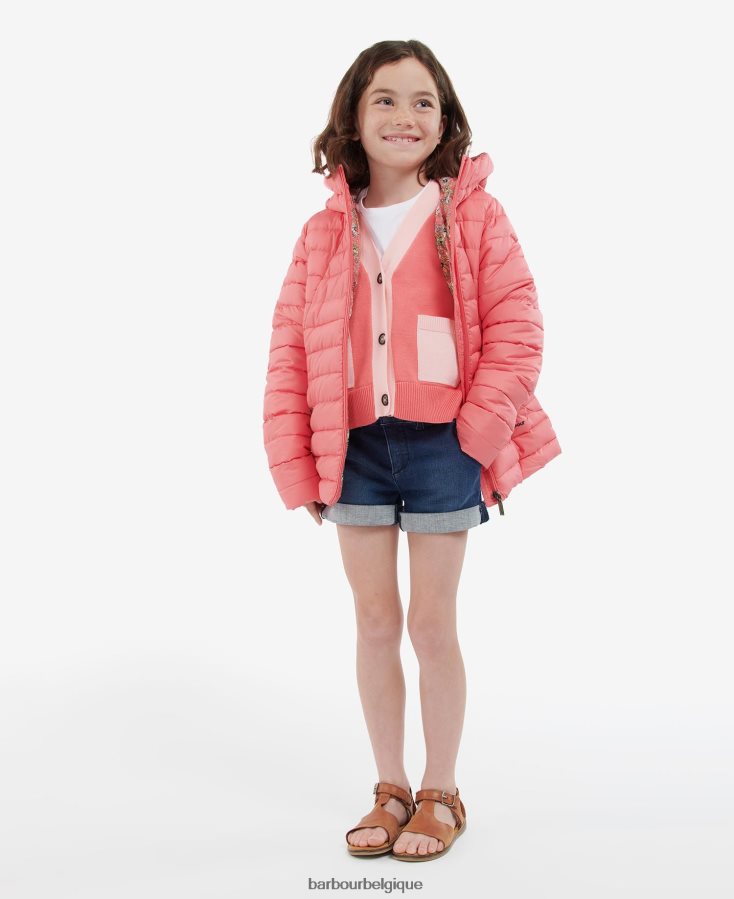 vêtements Barbour veste matelassée coraline punch rose/fleuri rétro filles T2L6ZP2546
