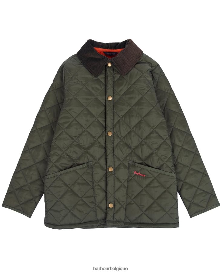 vêtements Barbour veste matelassée liddesdale olive foncé/rouge garçons T2L6ZP2476