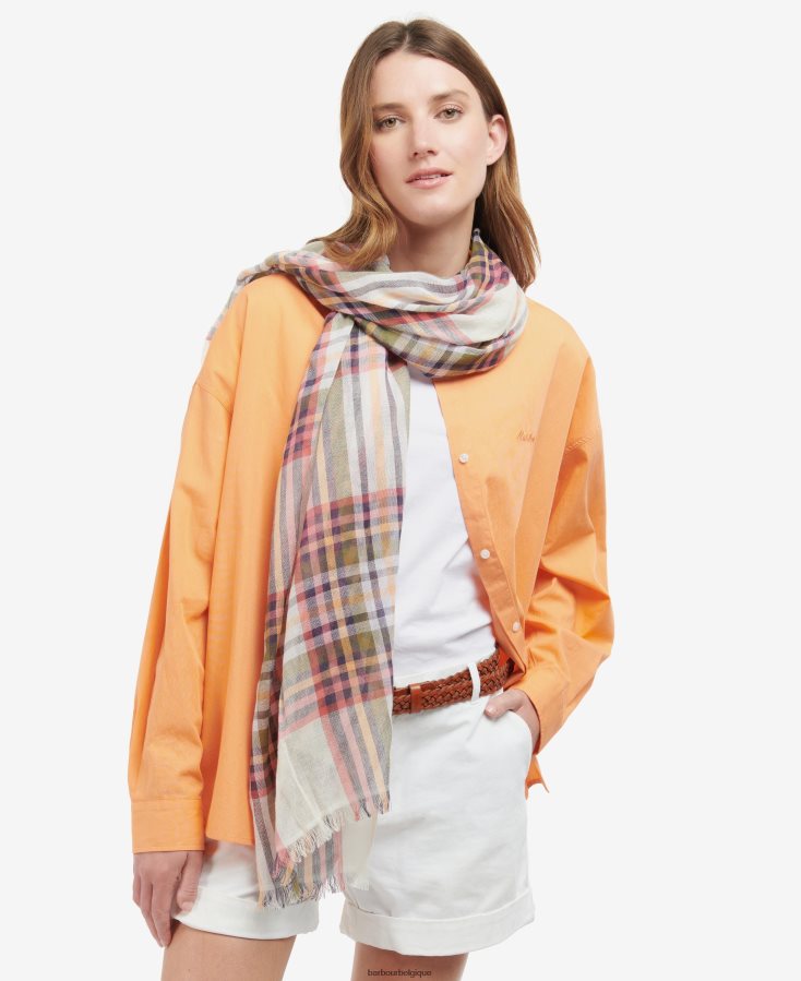 accessoires Barbour écharpe d'été à carreaux lonnen blanc classique femmes T2L6ZP2459