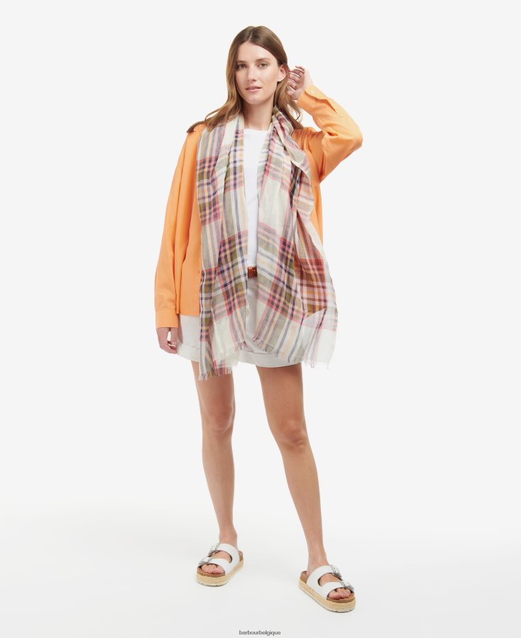 accessoires Barbour écharpe d\'été à carreaux lonnen blanc classique femmes T2L6ZP2459