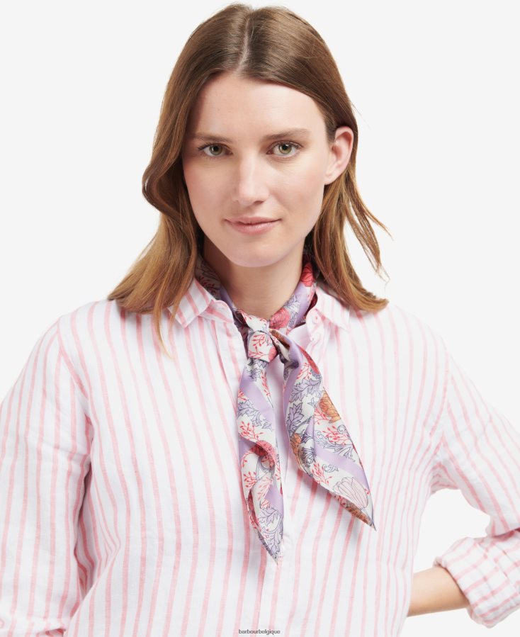 accessoires Barbour foulard carré à fleurs blanc/lavande femmes T2L6ZP2453