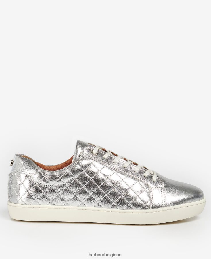 chaussure Barbour formateurs cosmo cuir métallisé argent femmes T2L6ZP2131