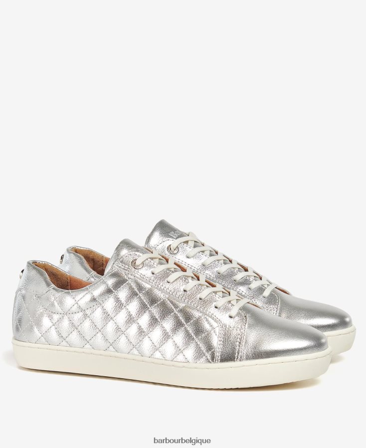 chaussure Barbour formateurs cosmo cuir métallisé argent femmes T2L6ZP2131