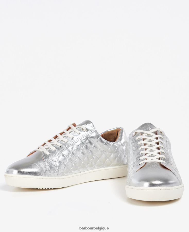 chaussure Barbour formateurs cosmo cuir métallisé argent femmes T2L6ZP2131