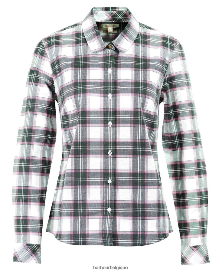 vêtements Barbour chemise daphné chèque nuage/olive femmes T2L6ZP1621