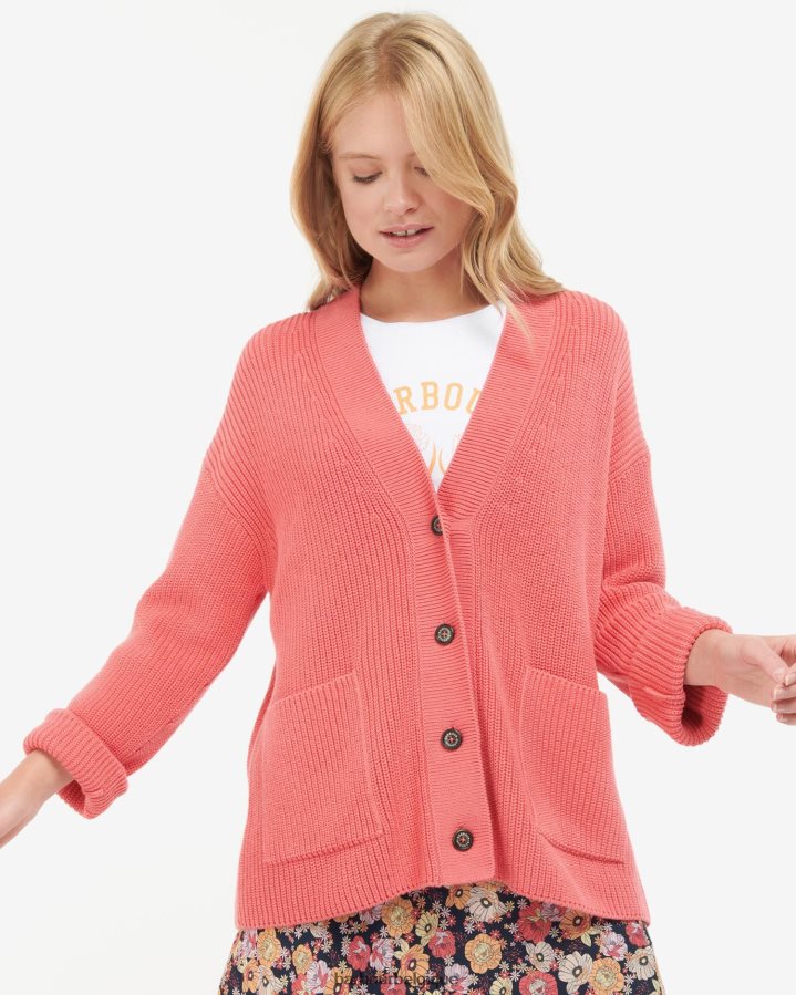 vêtements Barbour cardigan en maille poinçon rose femmes T2L6ZP1932