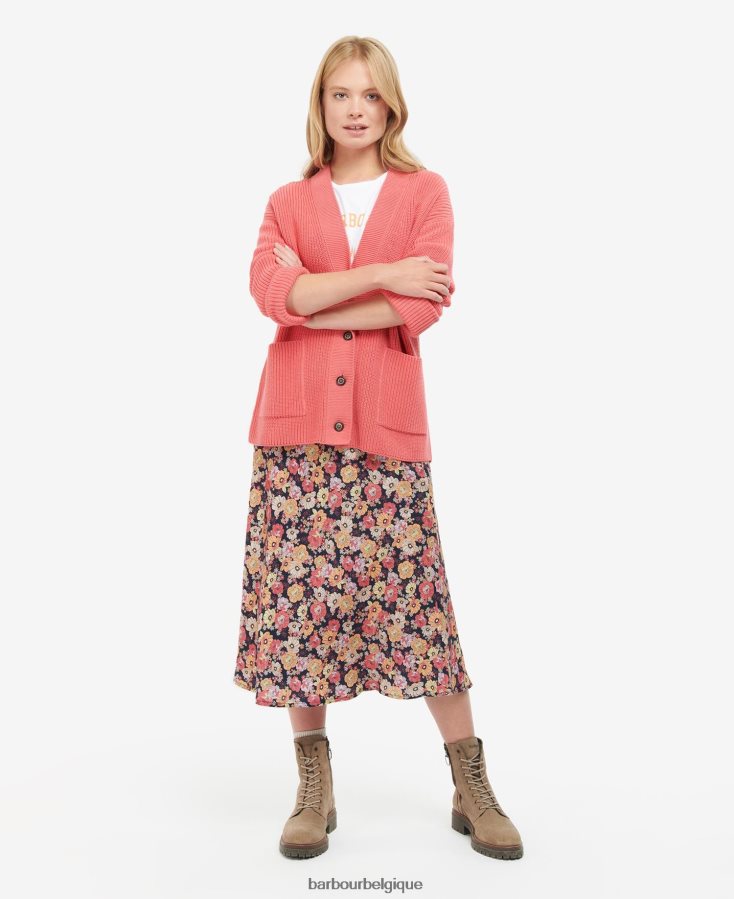 vêtements Barbour cardigan en maille poinçon rose femmes T2L6ZP1932
