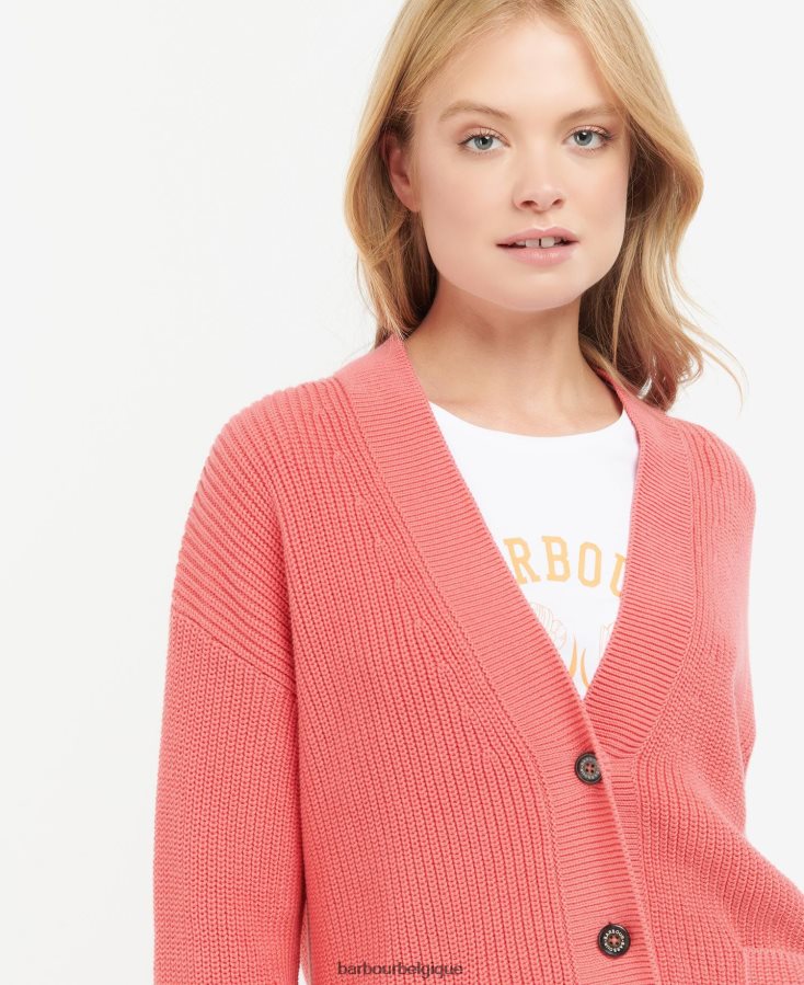 vêtements Barbour cardigan en maille poinçon rose femmes T2L6ZP1932