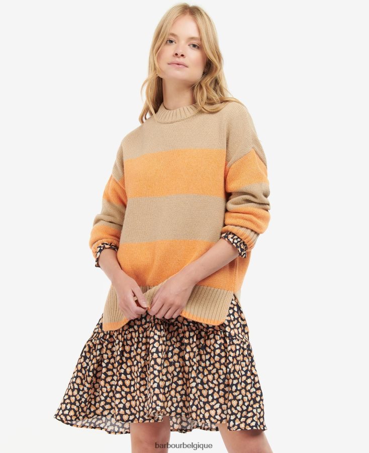 vêtements Barbour pull en maille ezili rayure de papaye femmes T2L6ZP1939