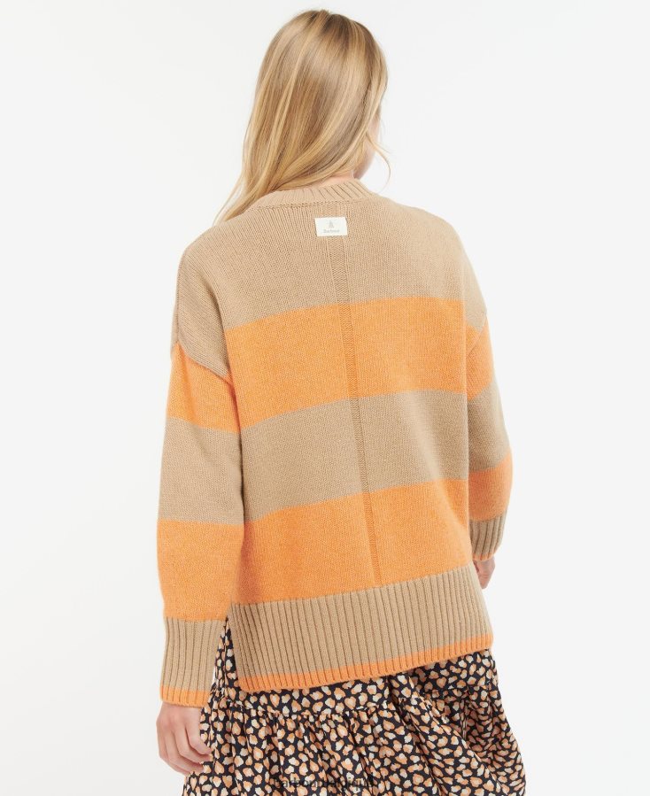 vêtements Barbour pull en maille ezili rayure de papaye femmes T2L6ZP1939