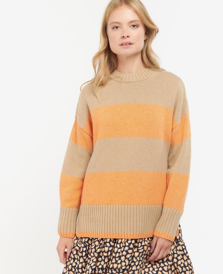 vêtements Barbour pull en maille ezili rayure de papaye femmes T2L6ZP1939
