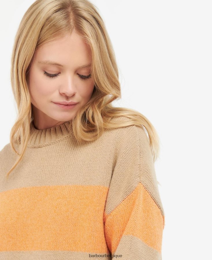 vêtements Barbour pull en maille ezili rayure de papaye femmes T2L6ZP1939
