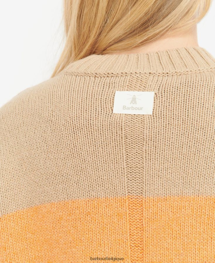vêtements Barbour pull en maille ezili rayure de papaye femmes T2L6ZP1939