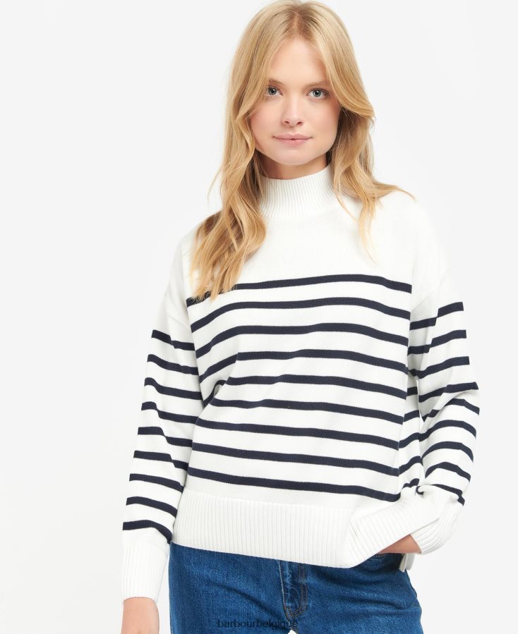 vêtements Barbour pull en maille perlée rayure écru femmes T2L6ZP1933