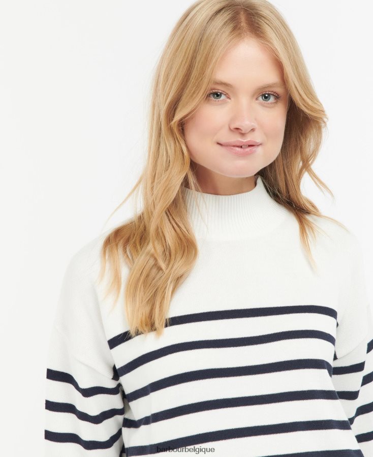 vêtements Barbour pull en maille perlée rayure écru femmes T2L6ZP1933