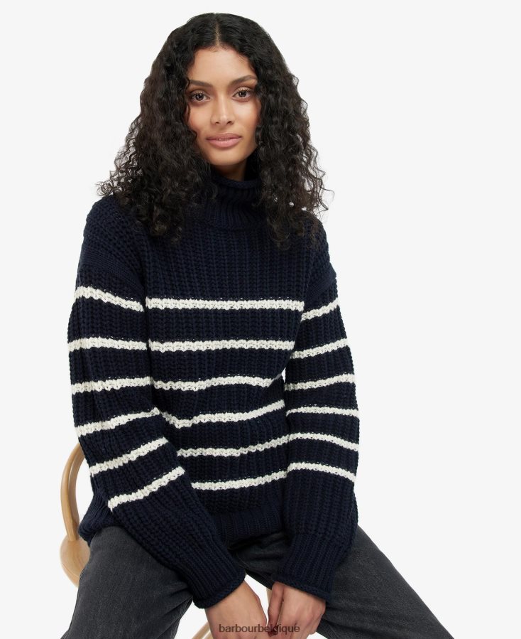 vêtements Barbour tricot de lunane rayure marine femmes T2L6ZP1956