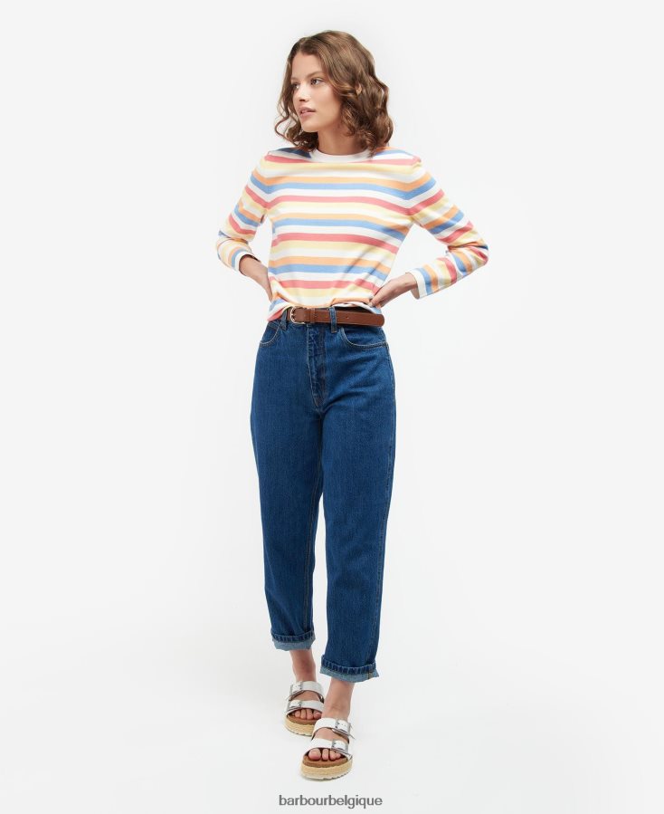 vêtements Barbour tricot padstow rayure blanc cassé femmes T2L6ZP1928