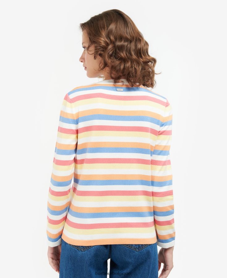 vêtements Barbour tricot padstow rayure blanc cassé femmes T2L6ZP1928