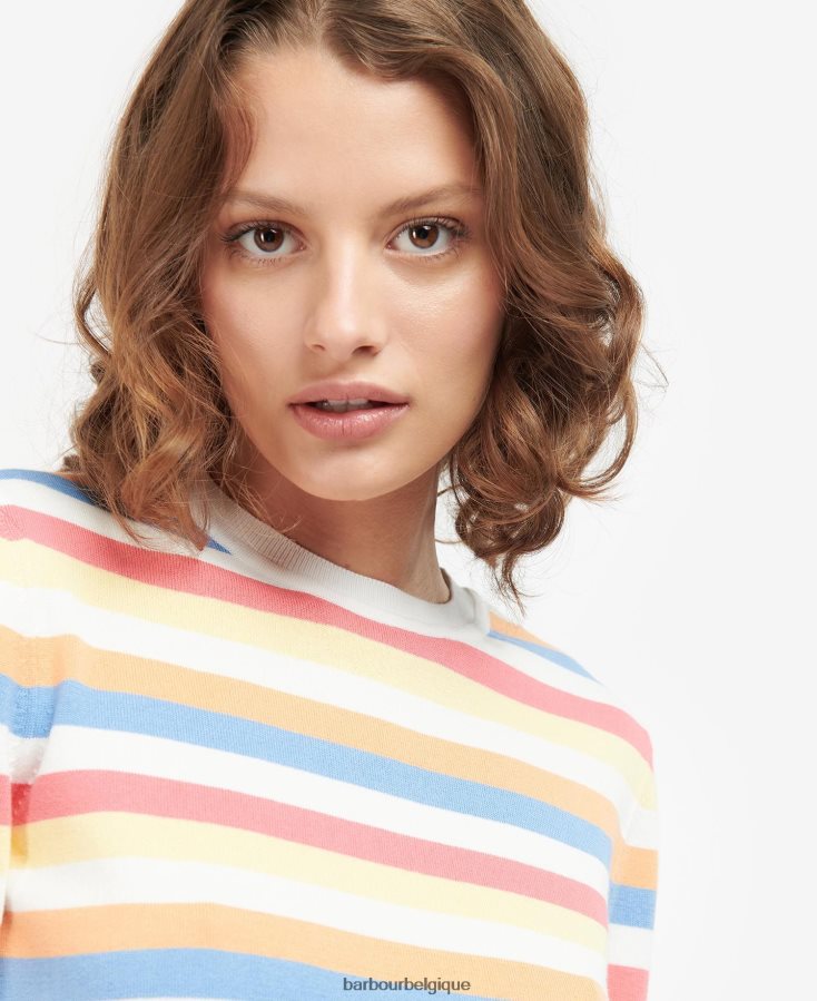 vêtements Barbour tricot padstow rayure blanc cassé femmes T2L6ZP1928