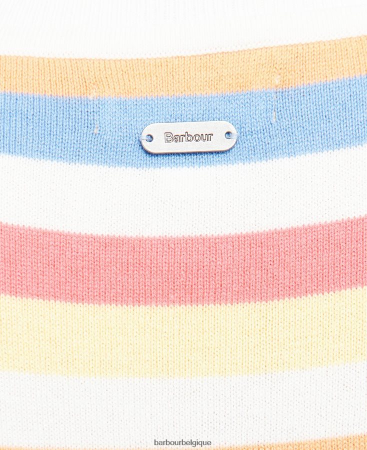 vêtements Barbour tricot padstow rayure blanc cassé femmes T2L6ZP1928