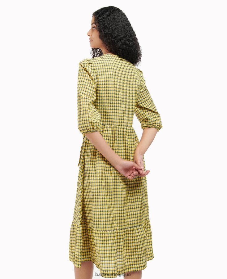 vêtements Barbour robe addison chèque jaune lever du soleil femmes T2L6ZP1883