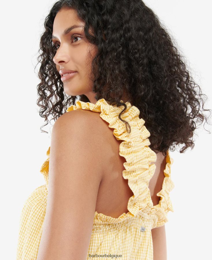 vêtements Barbour robe d\'abbaye chèque jaune lever du soleil femmes T2L6ZP1869