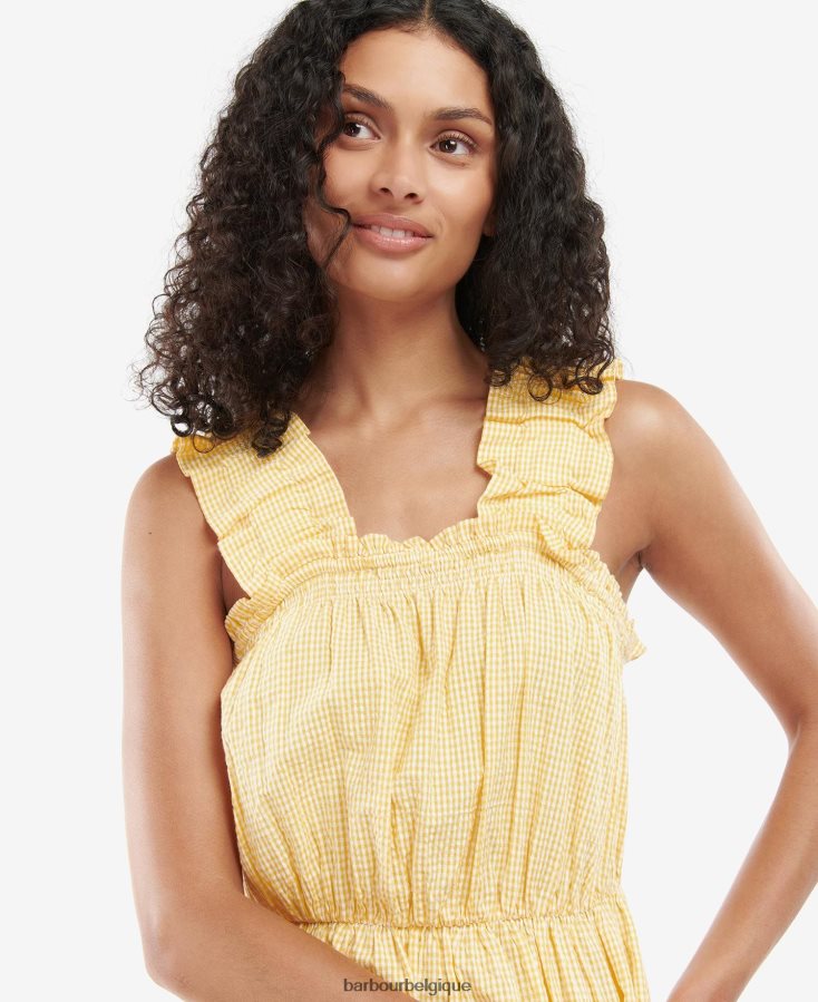 vêtements Barbour robe d\'abbaye chèque jaune lever du soleil femmes T2L6ZP1869