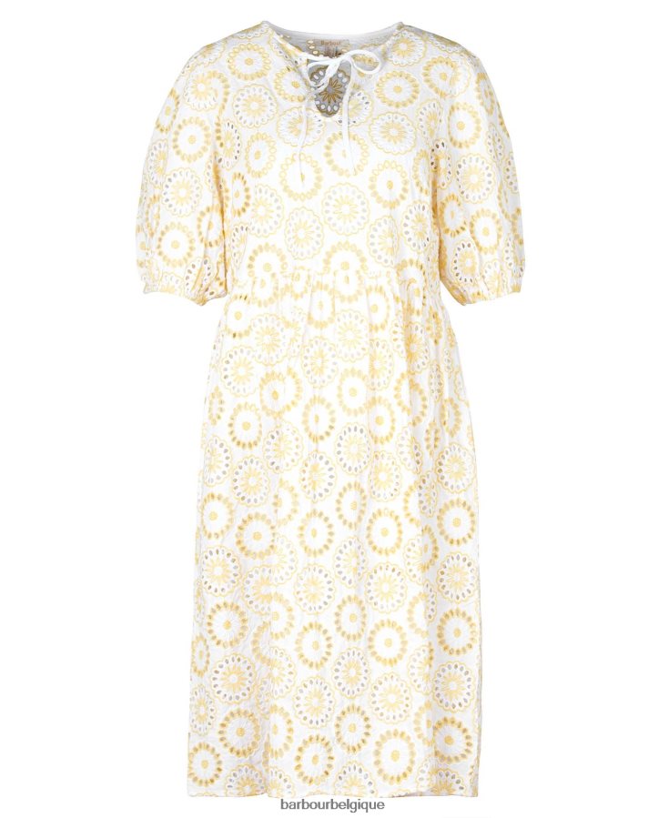 vêtements Barbour robe edis blanc/jaune soleil femmes T2L6ZP1823