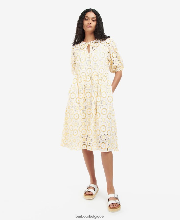 vêtements Barbour robe edis blanc/jaune soleil femmes T2L6ZP1823