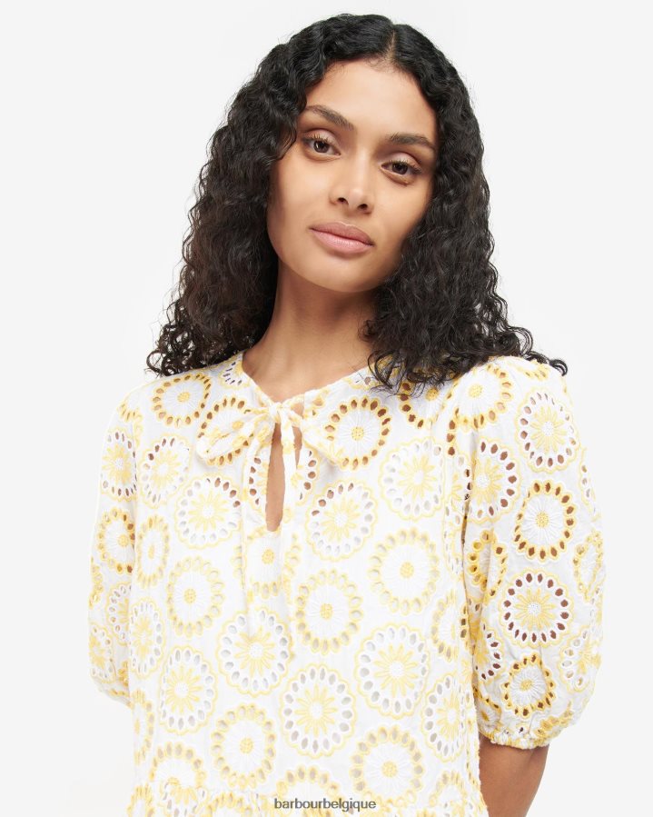 vêtements Barbour robe edis blanc/jaune soleil femmes T2L6ZP1823