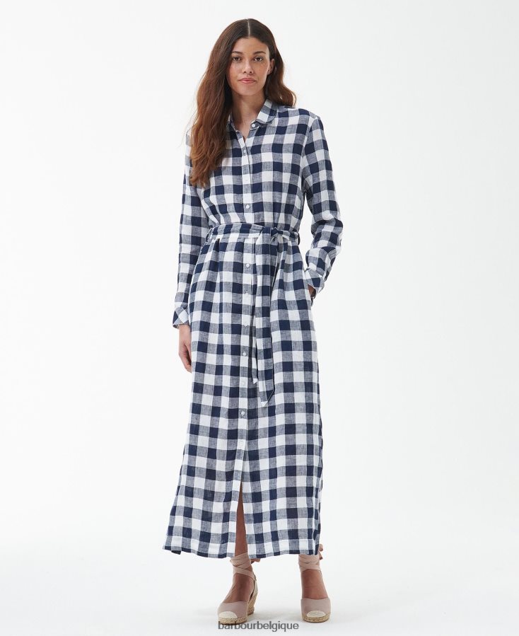 vêtements Barbour robe longue marine carreaux bleu marine femmes T2L6ZP1820
