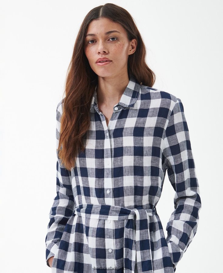 vêtements Barbour robe longue marine carreaux bleu marine femmes T2L6ZP1820