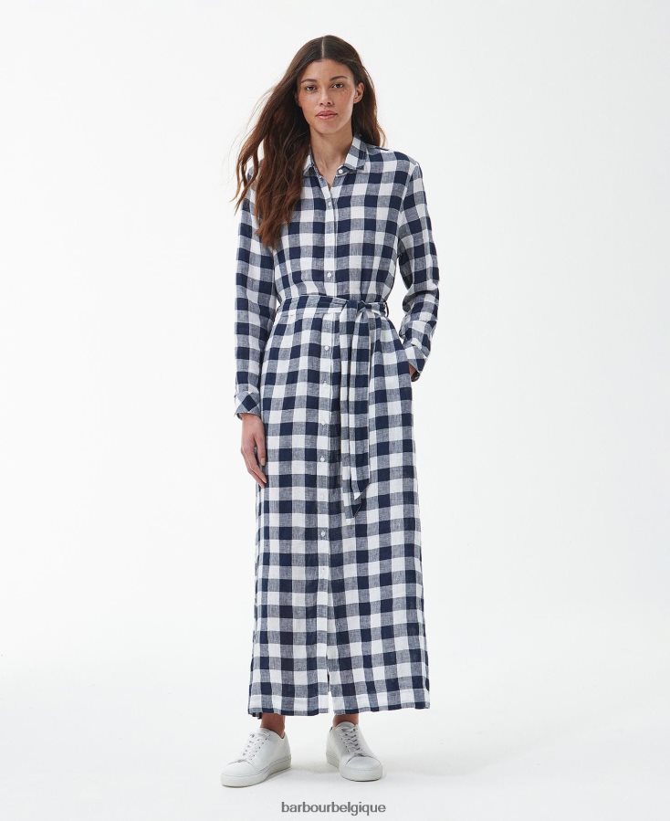 vêtements Barbour robe longue marine carreaux bleu marine femmes T2L6ZP1820