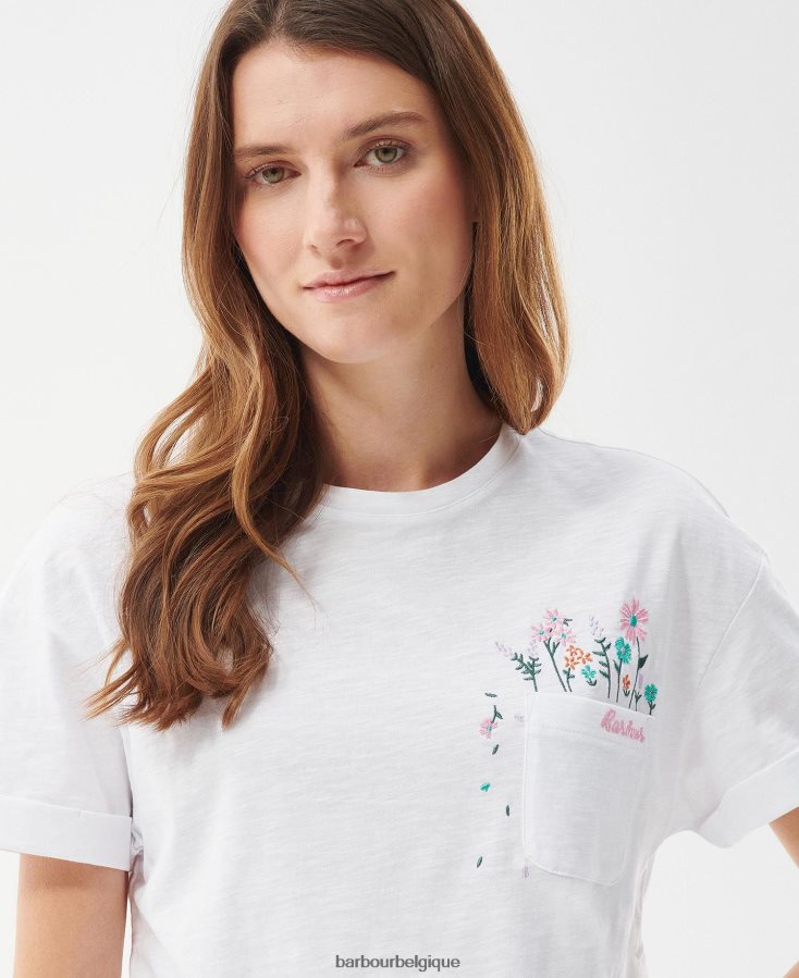 vêtements Barbour t-shirt à feuilles persistantes blanc classique femmes T2L6ZP1655