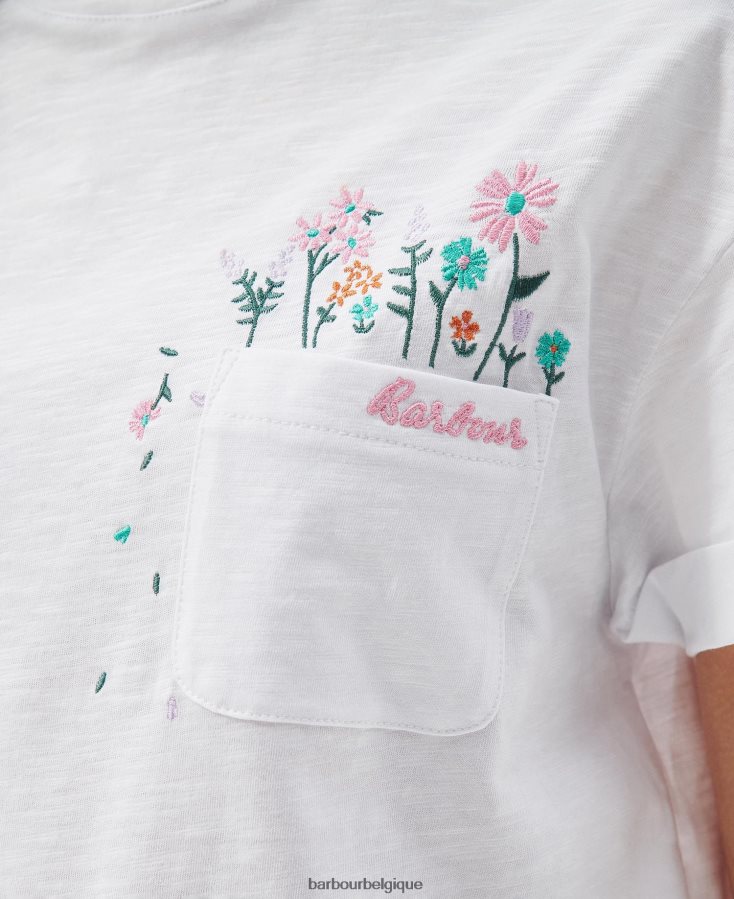 vêtements Barbour t-shirt à feuilles persistantes blanc classique femmes T2L6ZP1655