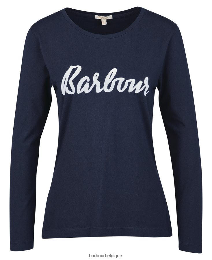 vêtements Barbour t-shirt à manches longues olive/blanc femmes T2L6ZP1711