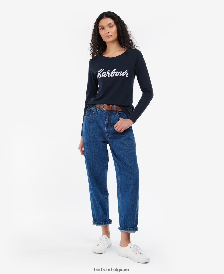 vêtements Barbour t-shirt à manches longues olive/blanc femmes T2L6ZP1711