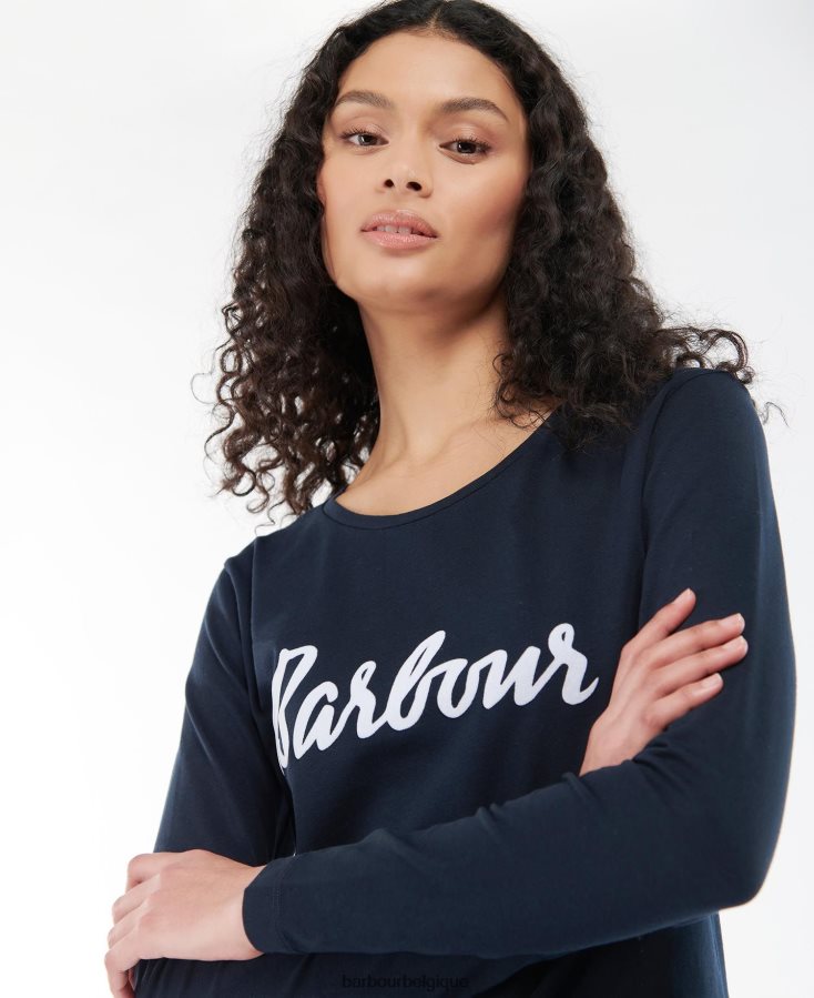 vêtements Barbour t-shirt à manches longues olive/blanc femmes T2L6ZP1711