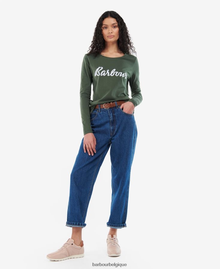 vêtements Barbour t-shirt à manches longues olive/blanc femmes T2L6ZP1749