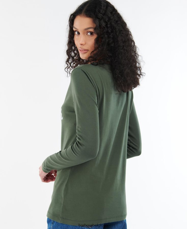 vêtements Barbour t-shirt à manches longues olive/blanc femmes T2L6ZP1749