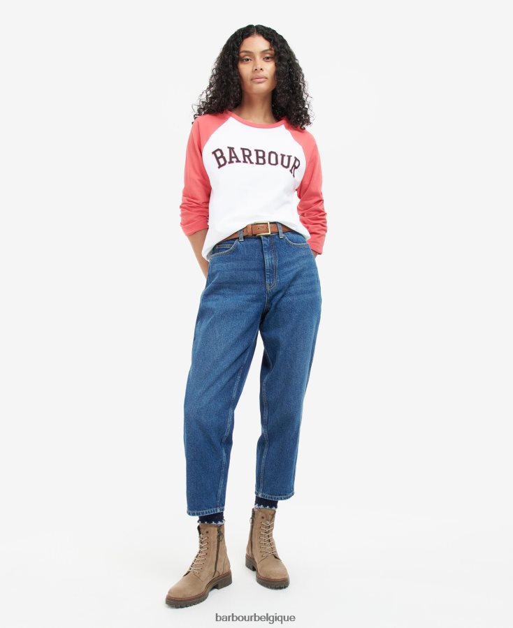 vêtements Barbour t-shirt northumberland poinçon blanc/rose femmes T2L6ZP1733