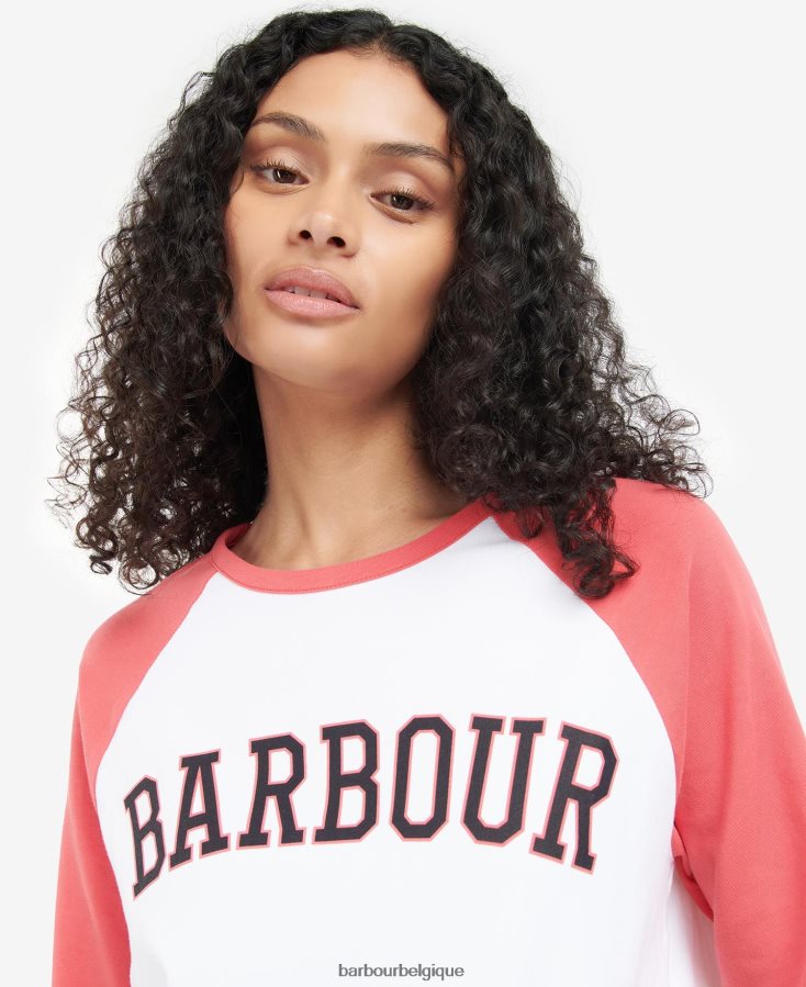 vêtements Barbour t-shirt northumberland poinçon blanc/rose femmes T2L6ZP1733