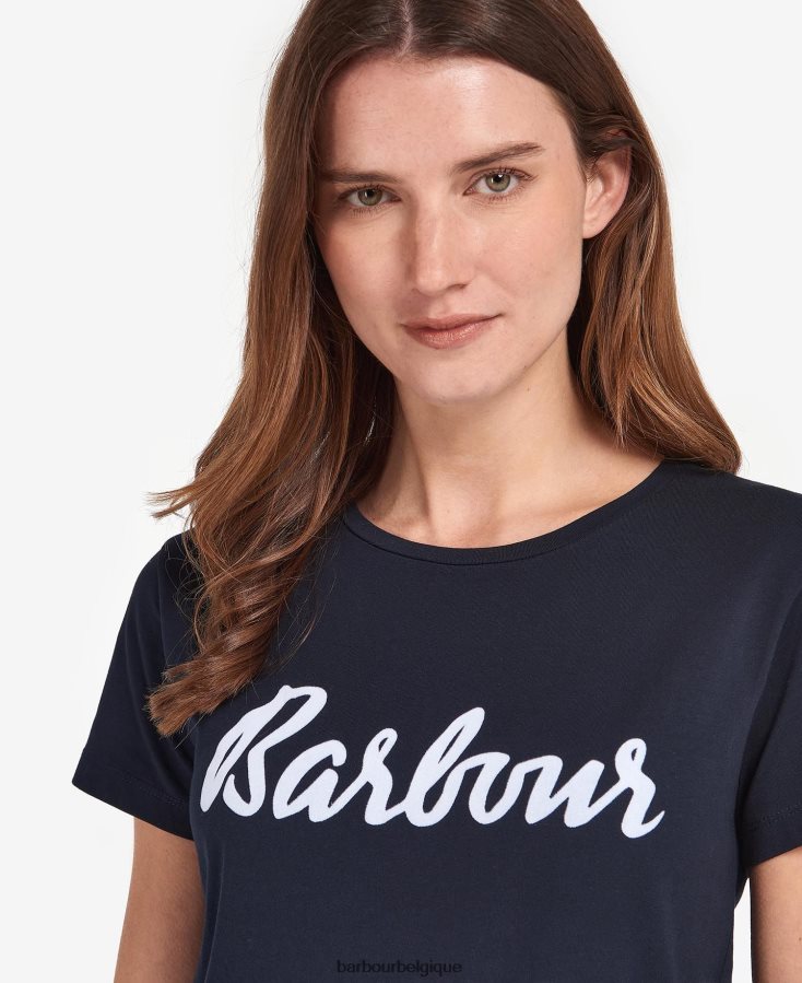 vêtements Barbour t-shirt otterburn marine/blanc femmes T2L6ZP1695