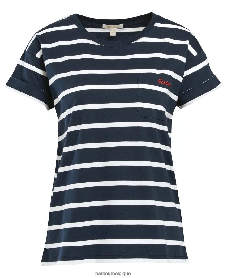 vêtements Barbour t-shirt à rayures otterburn marine/blanc femmes T2L6ZP1652