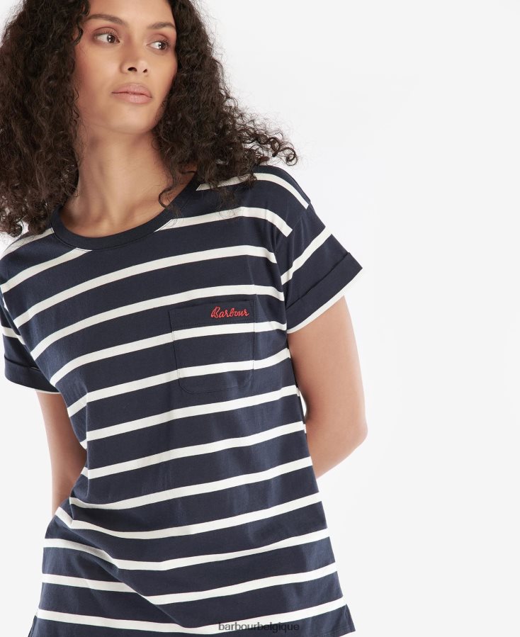 vêtements Barbour t-shirt à rayures otterburn marine/blanc femmes T2L6ZP1652